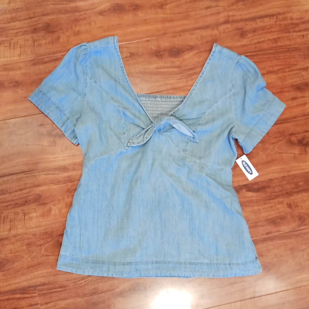 Old Navy Chambray Tie Front Top, M